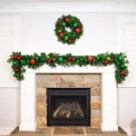 Village Lighting Company 24 in. Red and Green Christmas Cheer Artificial Pine Wreath with Ornaments thumbnail 5