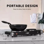 VIVOHOME 1800W 2-Burner Electric Hot Plate, Dual Cast Iron Countertop Cooktop with Stainless Steel Housing thumbnail 4