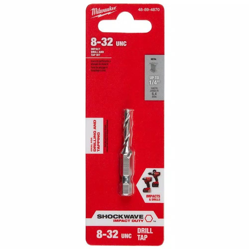 Milwaukee SHOCKWAVE 8-32 UNC Steel Drill Tap Bit, 32 TPI