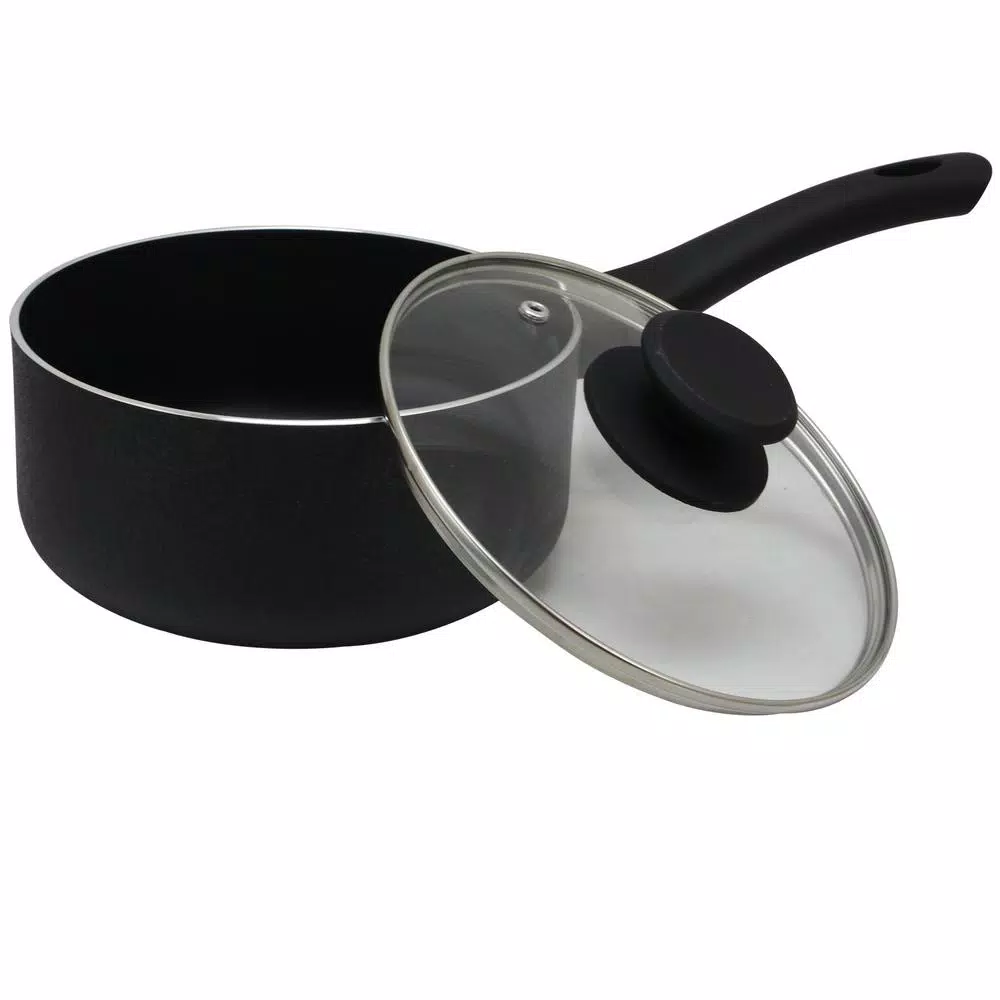 Oster Ashford 2 Qt. Aluminum Nonstick Sauce Pan with Glass Lid, Black