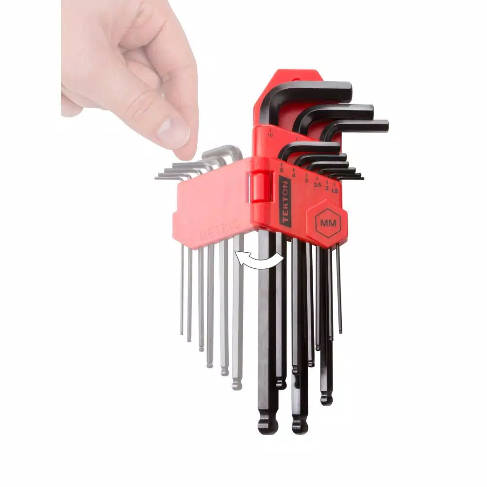 TEKTON 9-Piece Metric Long Arm Ball End Hex Key Wrench Set, 1.5-10 mm