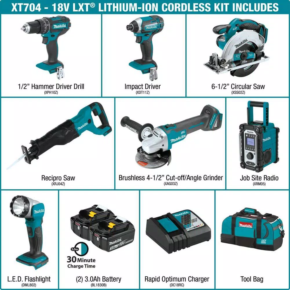 Makita 18V LXT Lithium-Ion Cordless 7-Piece Combo Kit (3.0Ah)