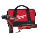 Milwaukee M12 12V Lithium-Ion Cordless Drill Driver and Multi-Tool 2-Tool Combo Kit with (2) 1.5 Ah Batteries and Bag thumbnail 1