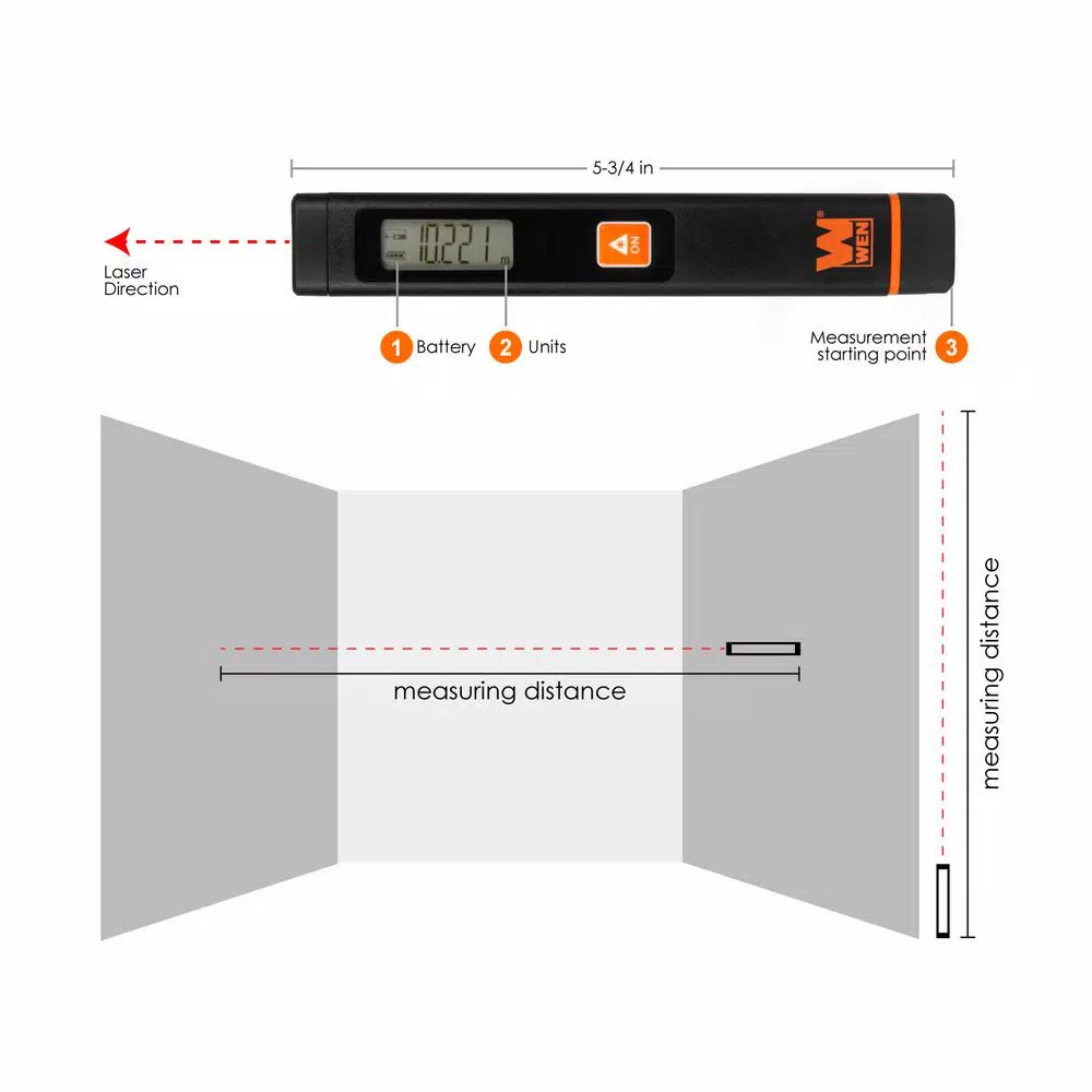 WEN Pocket Laser Distance Measure, 32 ft. Range, Pen-Style Digital Range Meter
