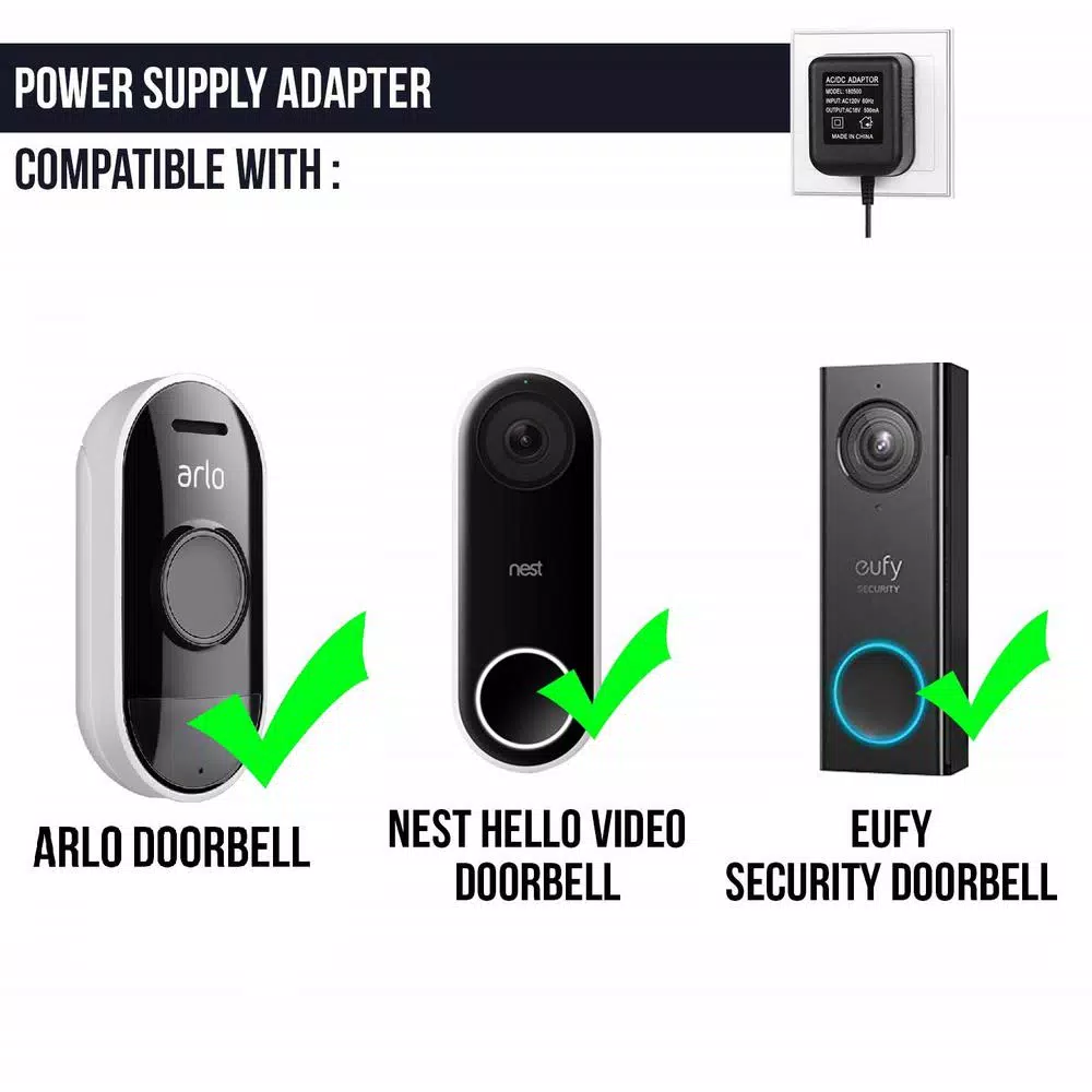 Wasserstein 8.2 ft. Power Supply Adapter for Google Nest Hello, Eufy, and Arlo Video Doorbells