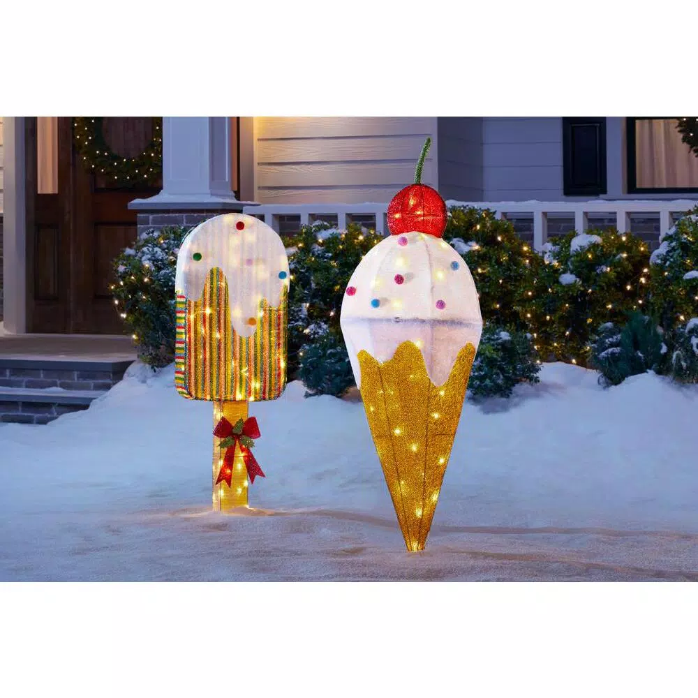 Home Accents Holiday 42 in. Warm White 40-Light LED Ice Cream Yard Decoration