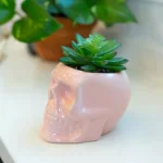 Flora Bunda Pink Ceramic Sugar Skull Succulent Planter with Artificial Plant, 4.5 x 3.5 in. thumbnail 3