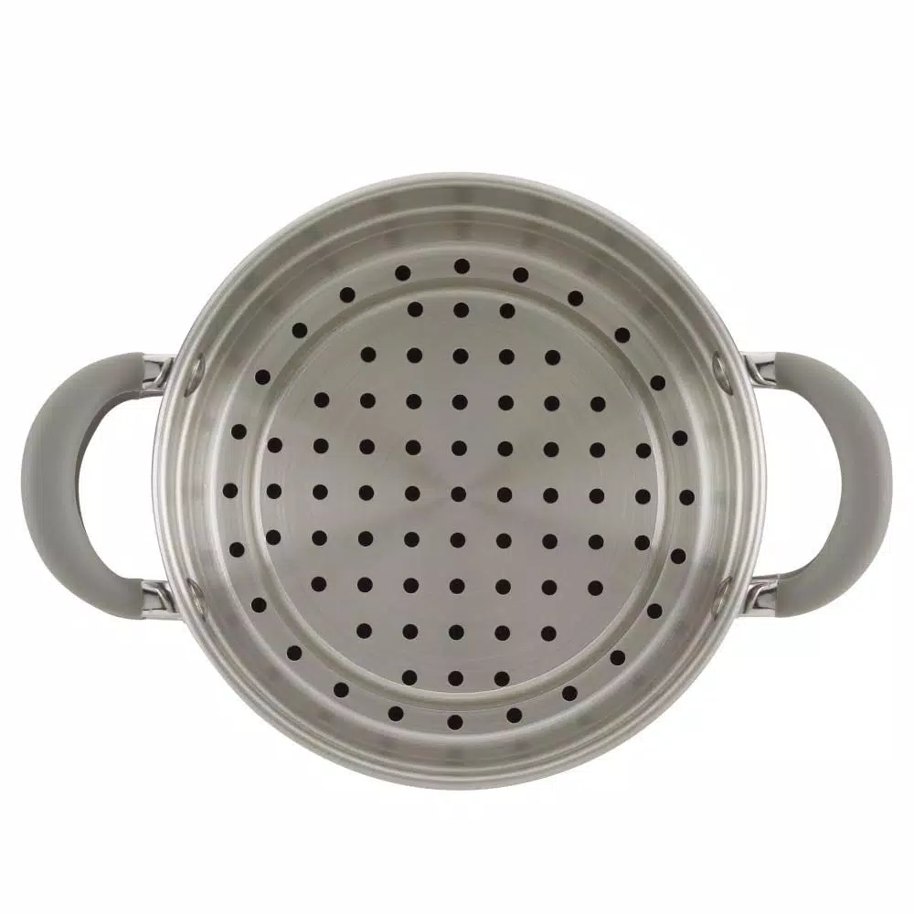 Circulon Elementum 3 Qt. Hard-Anodized Nonstick Covered Multipot with Steamer Insert, Oyster Gray
