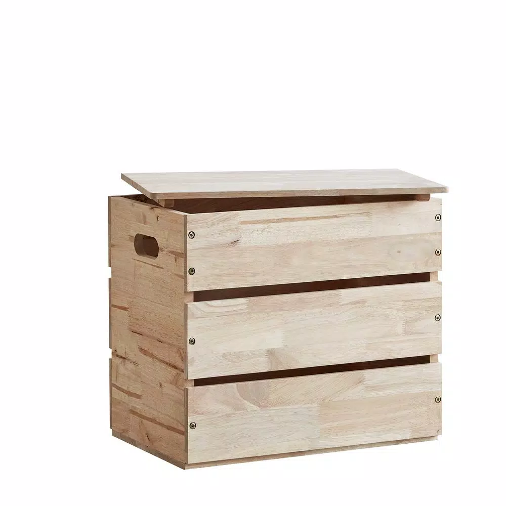 ORE International Mid-Century Modern Natural Wood Storage Box & Multipurpose Bench
