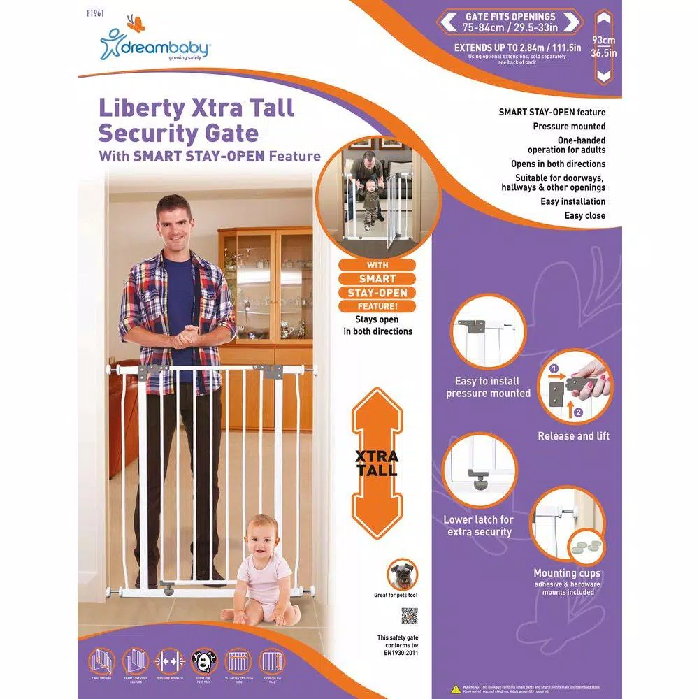 Dreambaby Liberty Extra Tall Auto Close Security Gate with Stay Open Feature, 36.5 in. H