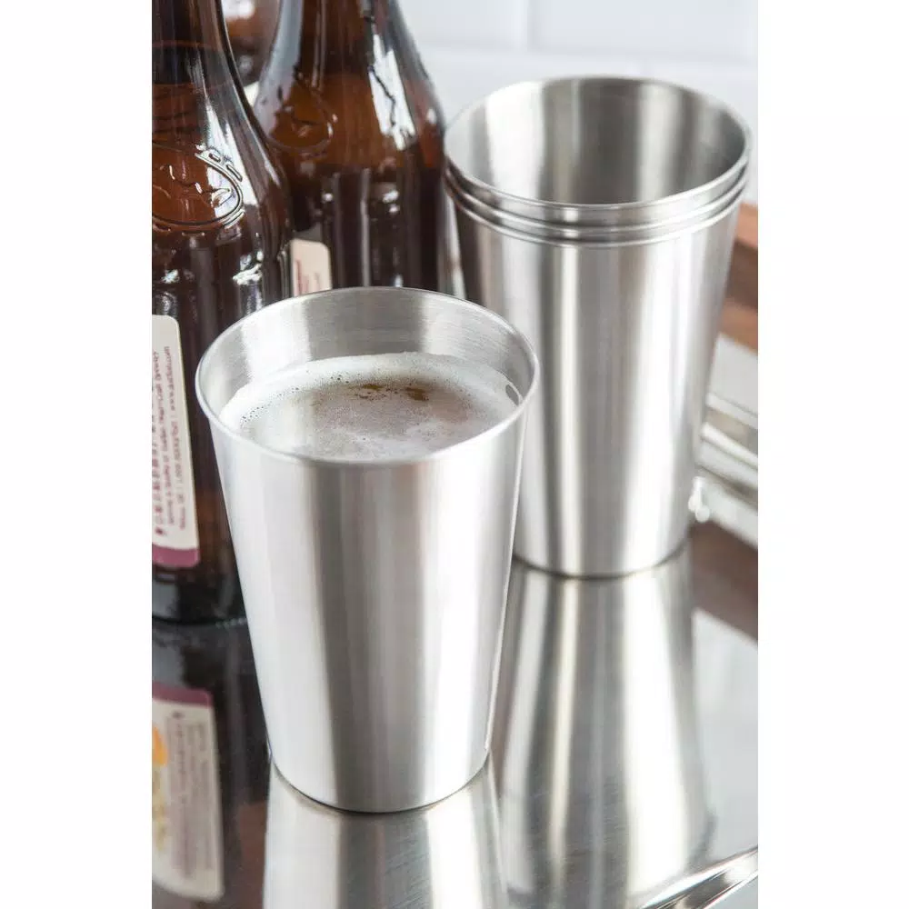 Outset 16 oz. Stainless Steel Beer Cup Set, Set of 4 Reusable Pint Glasses