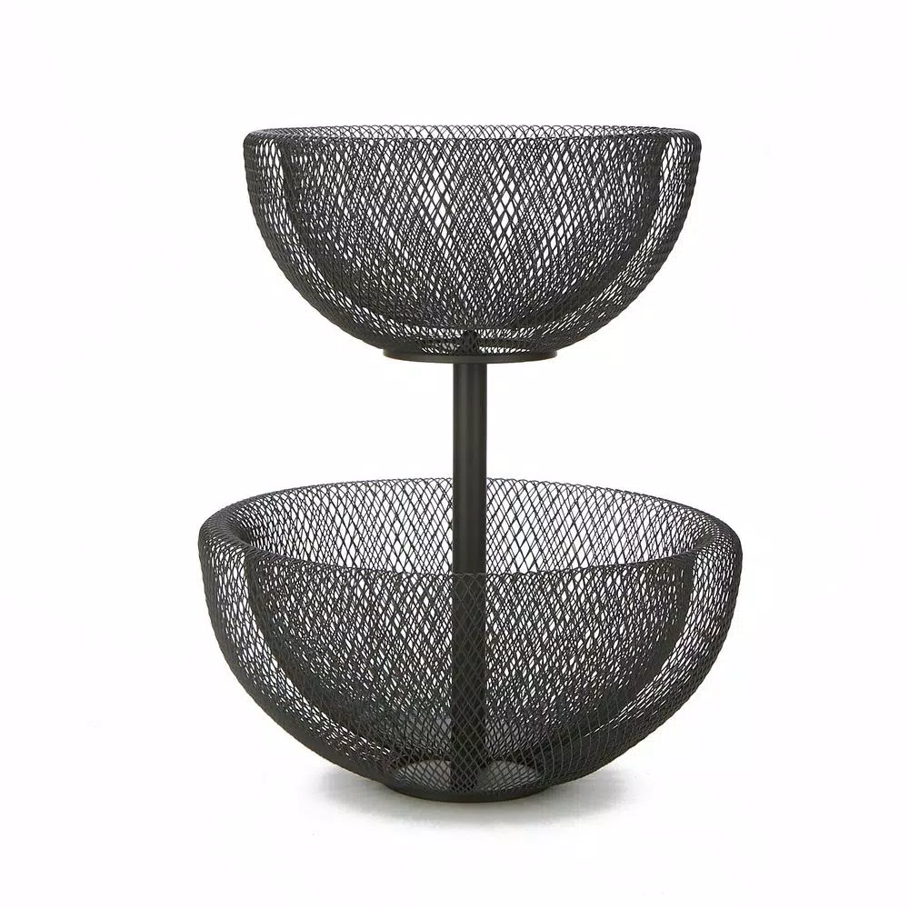Mind Reader Black 2-Tier Mesh Metal Fruit Bowl, Round Decorative Wire Basket