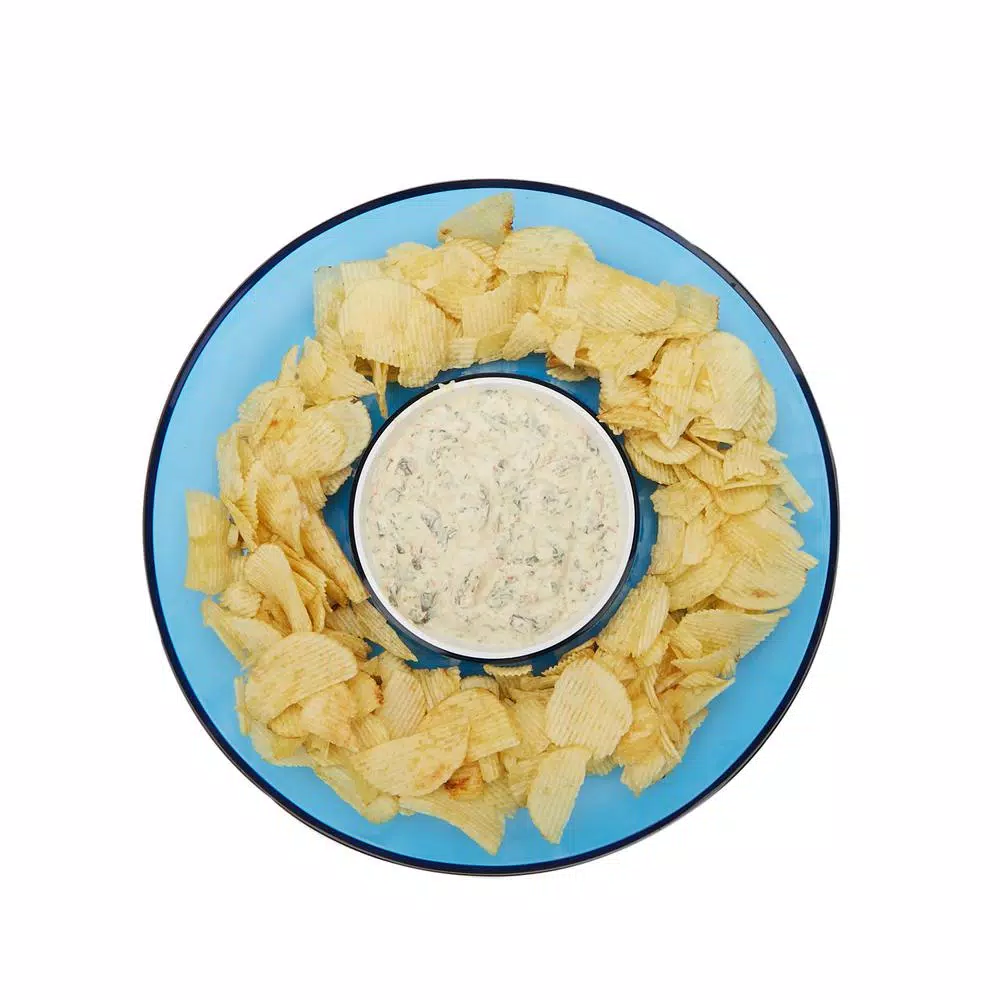 Mind Reader Blue Acrylic Chip and Dip Bowl Set, 13-inch Round Serving Tray for Snacks and Dips