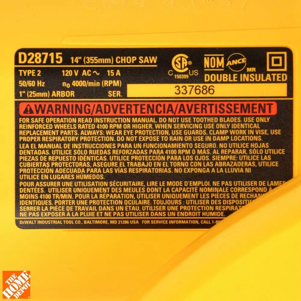 DEWALT 14 in. 15 Amp Corded Cut-Off Saw with 4000 RPM Motor