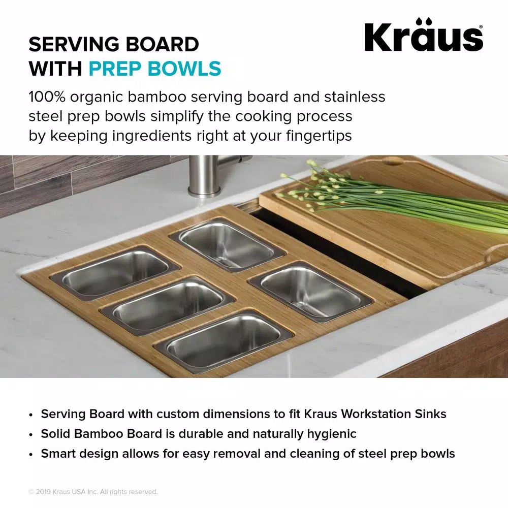 KRAUS 16.75 in. Workstation Sink Accessory Set with Bamboo Board, Stainless Steel Mixing Bowl and Colander