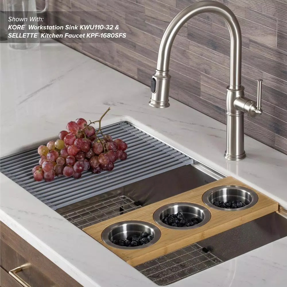 Kraus 16.75 in. Bamboo Workstation Kitchen Sink Serving Board Set with 3 Stainless Steel Prep Bowls