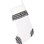VHC Brands 20 in. Emmie Farmhouse Christmas Decor Black and White Check Ruffle Stocking thumbnail 2