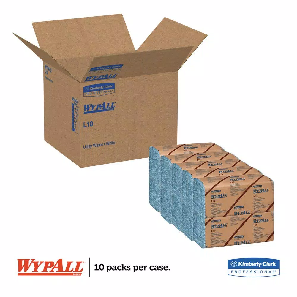 WypAll L10 Windshield Towels, 1-Ply Blue Disposable Wipers, 224 per Pack, 10 Packs per Carton