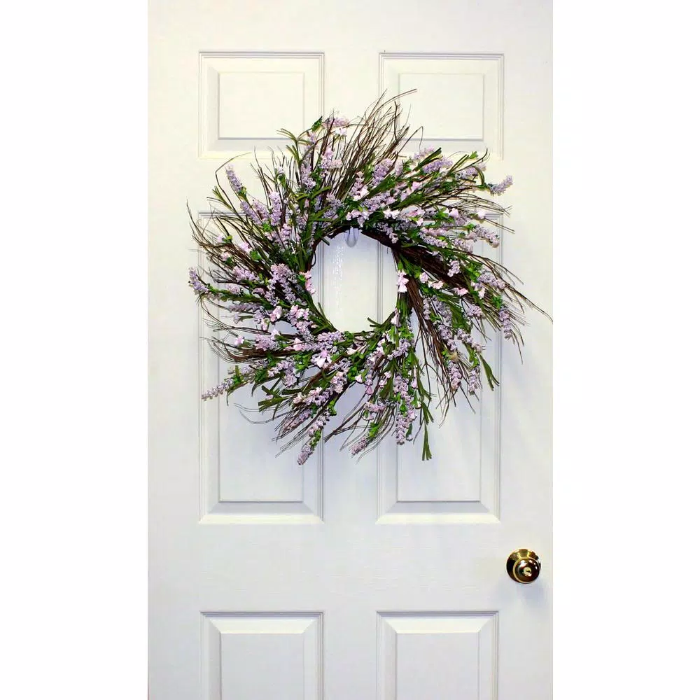 Worth Imports 22 in. Pink Lavender Silk Wreath with Greenery on Natural Twig Base
