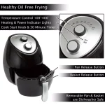 Unbranded Weymouth Home 3.7 Qt Air Fryer, 1500W Electric Oil-Free Cooker with Adjustable Temperature and Timer, Black thumbnail 3