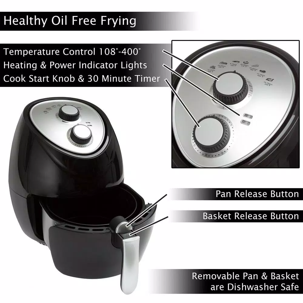 Unbranded Weymouth Home 3.7 Qt Air Fryer, 1500W Electric Oil-Free Cooker with Adjustable Temperature and Timer, Black