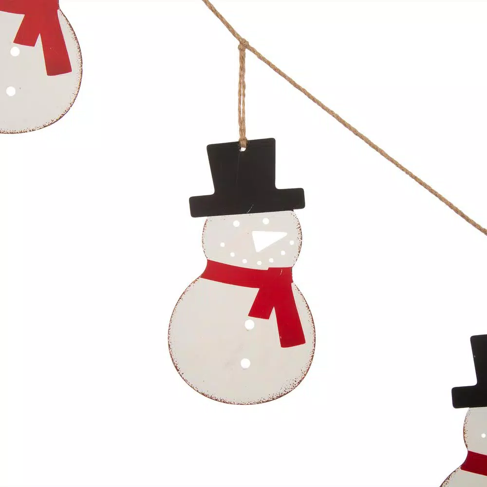 Glitzhome 6 ft. Metal Snowman Christmas Garland, Rustic Holiday Decor
