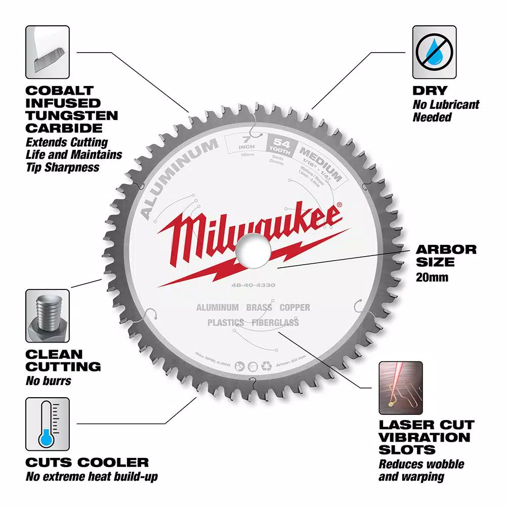 Milwaukee 7 in. 54T Carbide Aluminum and Metal Cutting Circular Saw Blade