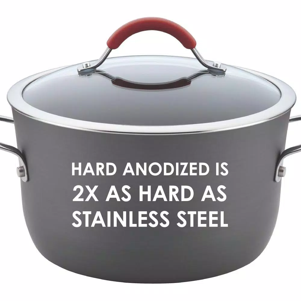 Rachael Ray Cucina 11 in. Hard-Anodized Aluminum Nonstick Square Grill Pan, Cranberry Red and Gray