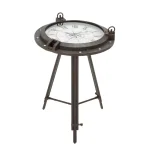 LITTON LANE 24 in. Iron Compass and Porthole Analog Clock Table, Nautical Industrial Decor thumbnail 1