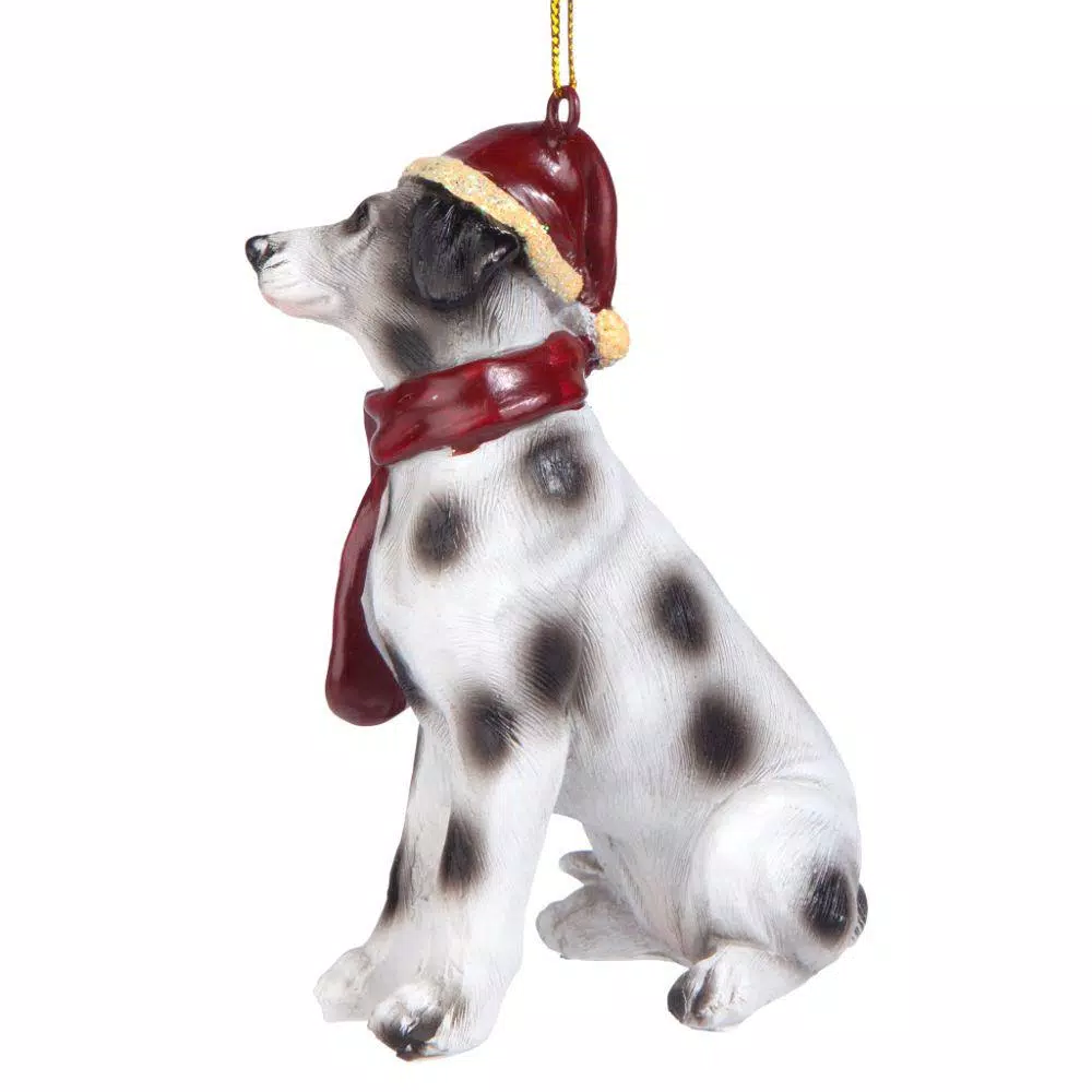 Design Toscano Dalmatian Dog Holiday Ornament Sculpture with Santa Hat and Scarf