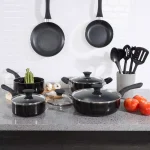 Classic Cuisine Allumi-Shield 15-Piece Nonstick Aluminum Cookware Set with Lids, Black thumbnail 7