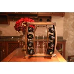 Vintiquewise Rustic Wooden 8-Bottle Wine Rack with Integrated Glass Holder thumbnail 2