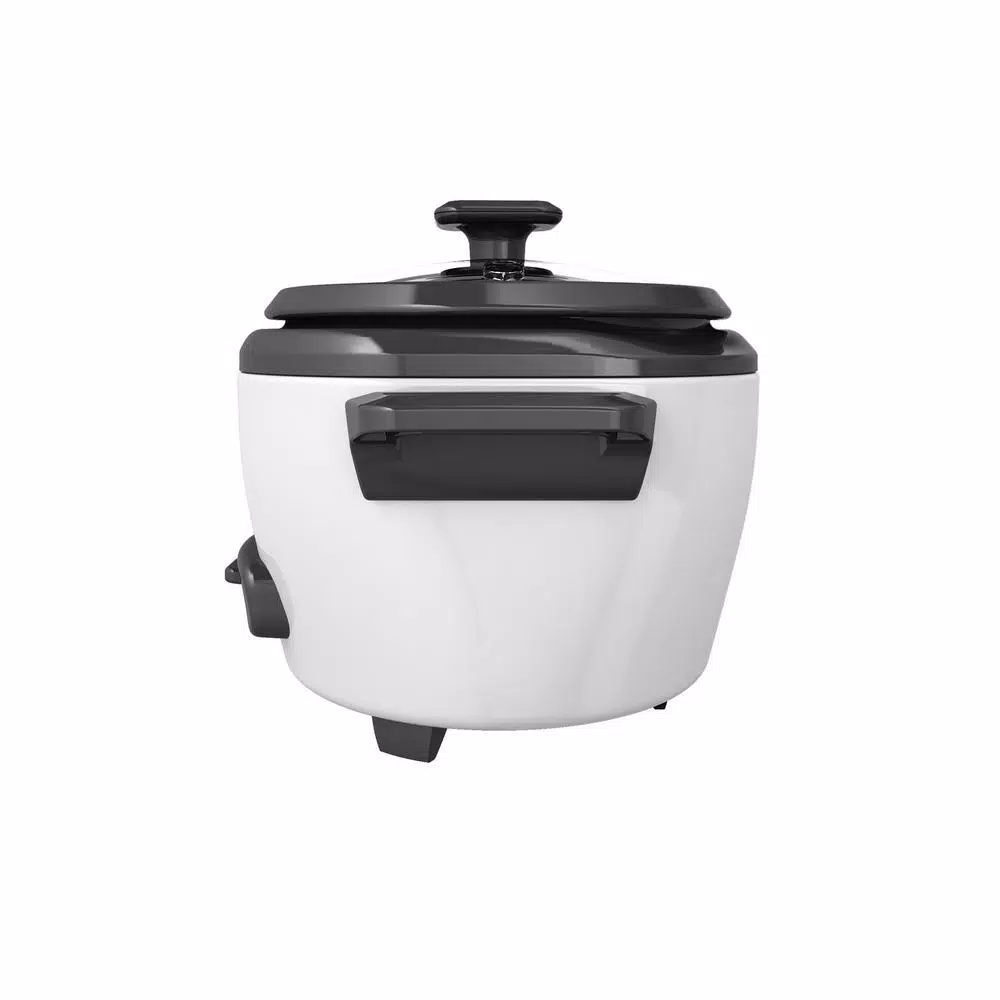 BLACK+DECKER 3-Cup White Electric Rice Cooker with Steaming Basket and Non-Stick Pot