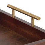 Kate and Laurel Lipton 16 in. x 12 in. Walnut Brown Decorative Wood Tray with Gold Metal Handles thumbnail 3