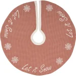 VHC Brands 21 in. Let It Snow Apple Red & Almond Farmhouse Christmas Mini Tree Skirt thumbnail 1