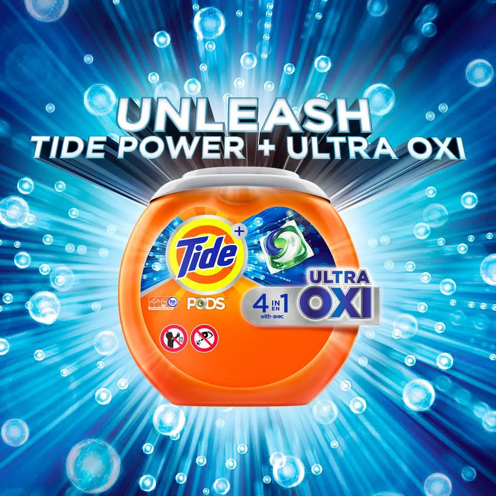 Tide PODS Ultra OXI Laundry Detergent Pods, 4-in-1 Stain Remover & Color Protector, HE Compatible, 61-Count