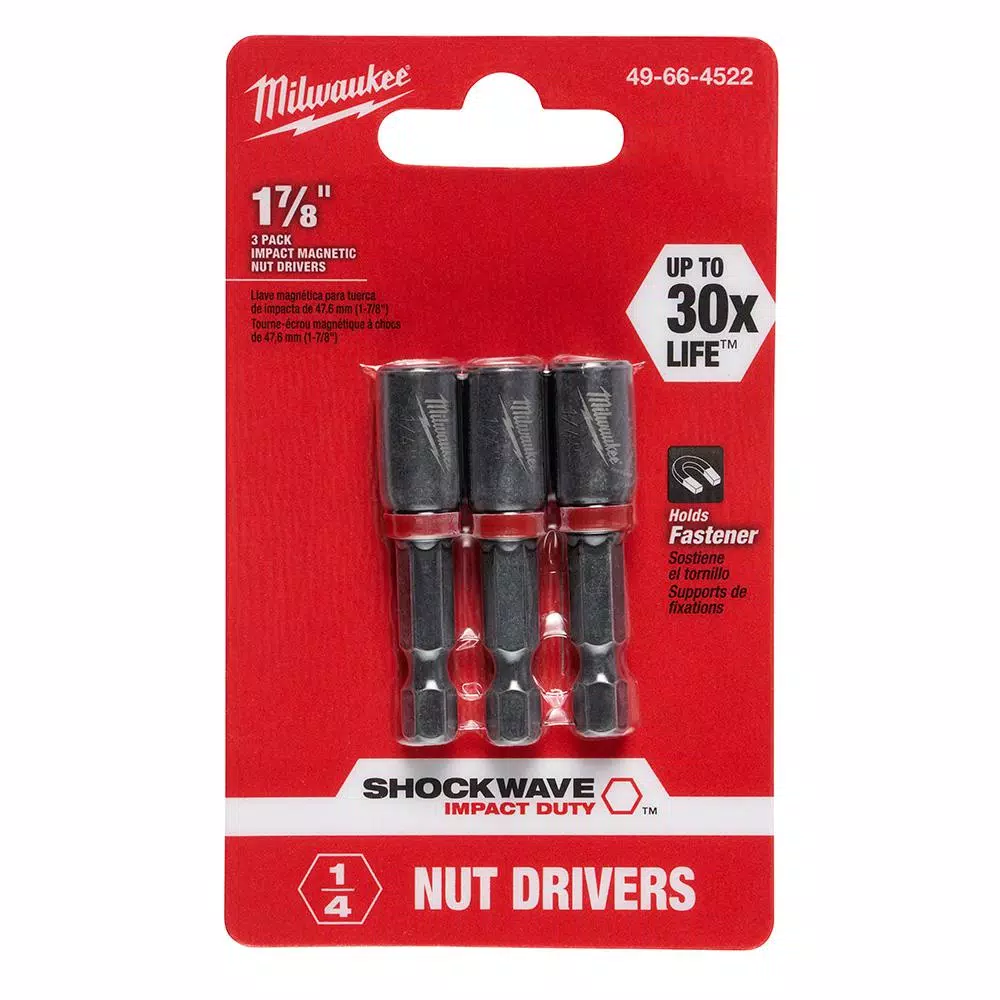 Milwaukee SHOCKWAVE 1/4 in. x 1-7/8 in. Magnetic Nut Driver Bits, 3-Pack