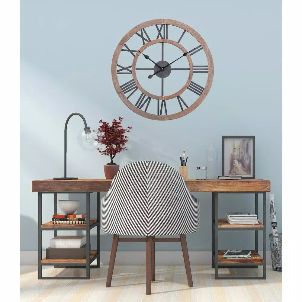 Utopia Alley 24-inch Oversized Roman Numeral Wall Clock - Multi-Tone Wood & Metal
