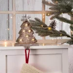Glitzhome 7.5 in. Marquee LED Christmas Tree Stocking Holder - Wooden & Metal Holiday Decor thumbnail 8