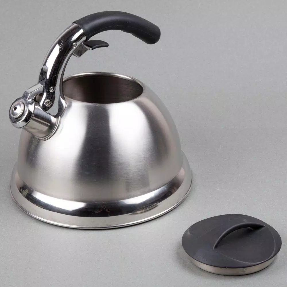 Creative Home Avalon 12-Cup Stainless Steel Whistling Tea Kettle with Lever Pour System, Silver