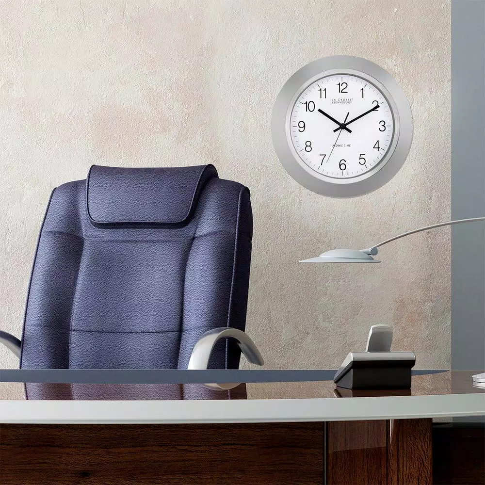 La Crosse Technology 14 in. Atomic Analog Wall Clock with Chrome Rim and 4 US Time Zones