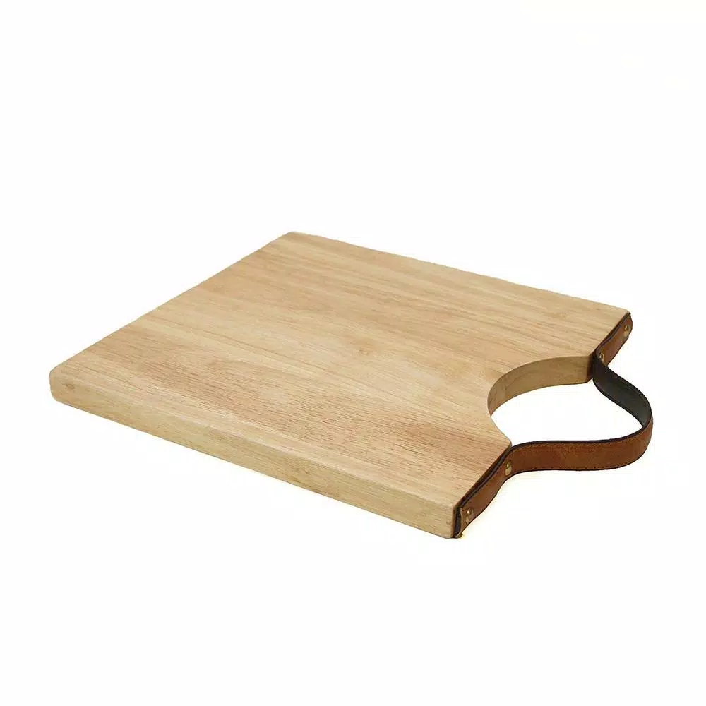 Casa Bellante Superior Trading Co. 10 x 12 in. Acacia Wood Cutting Board with Leather Handle