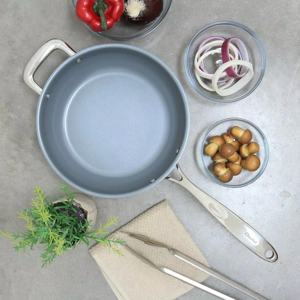 Chantal Induction 21 Steel 3 Qt. Stainless Steel Ceramic Nonstick Saute Pan, Brushed Stainless Steel