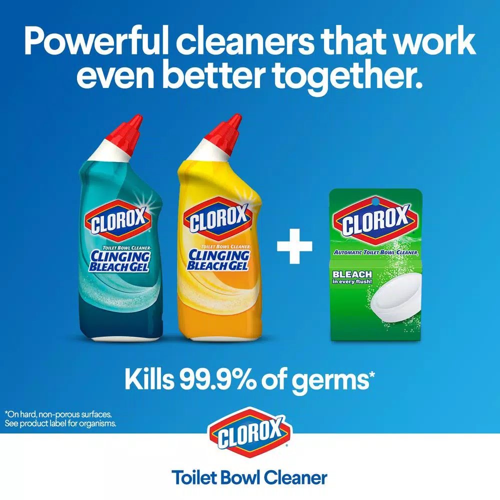 Clorox Toilet Bowl Cleaner Clinging Bleach Gel, Cool Wave Scent, 24 oz (2-Pack)