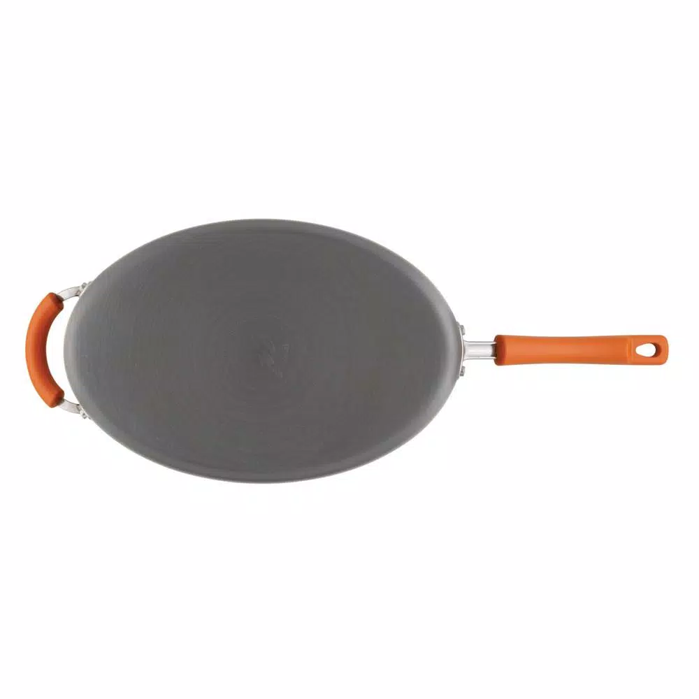Rachael Ray 5-Quart Hard-Anodized Aluminum Nonstick Oval Saute Pan with Glass Lid, Orange and Gray