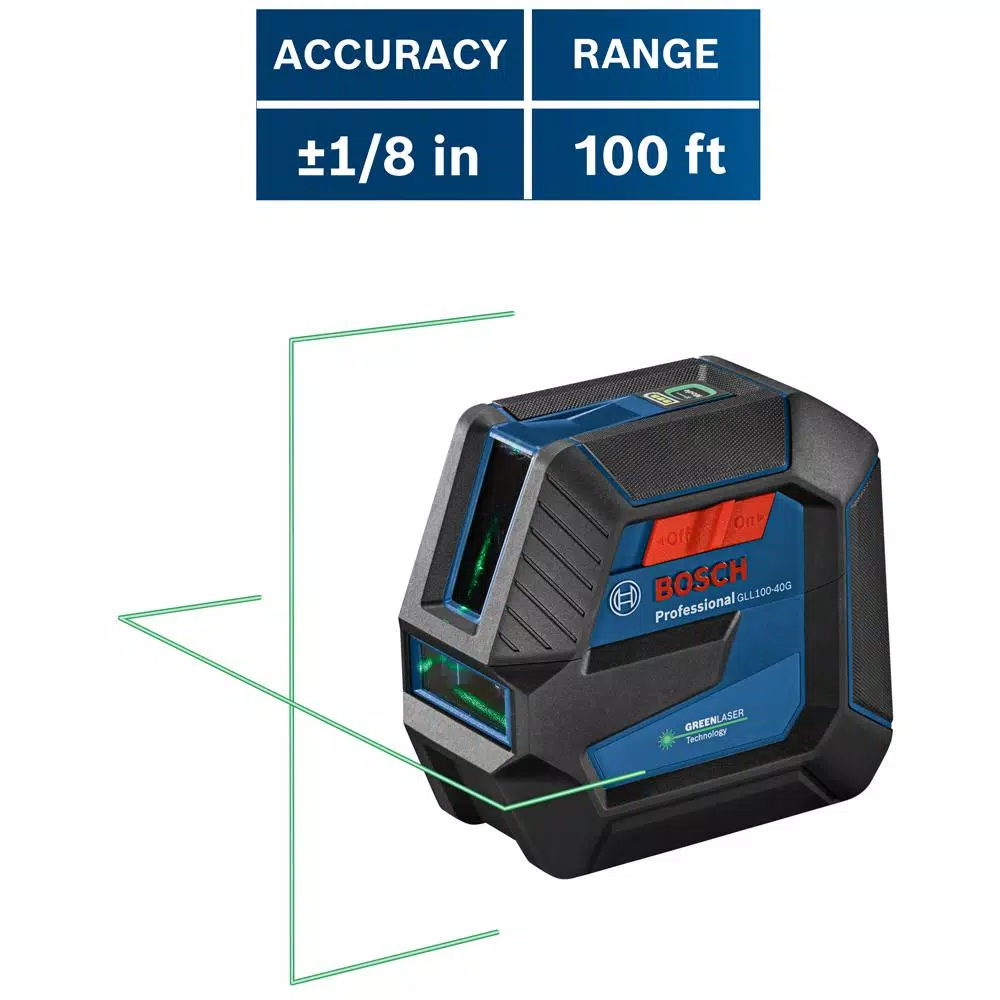 Bosch GLL100-40G Green Beam Self-Leveling Cross-Line Laser Level, 100 ft. Range