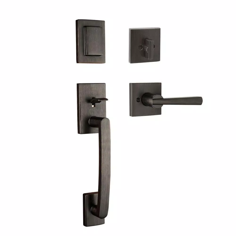 Baldwin Prestige Spyglass Single Cylinder Venetian Bronze Door Handleset with Square Lever