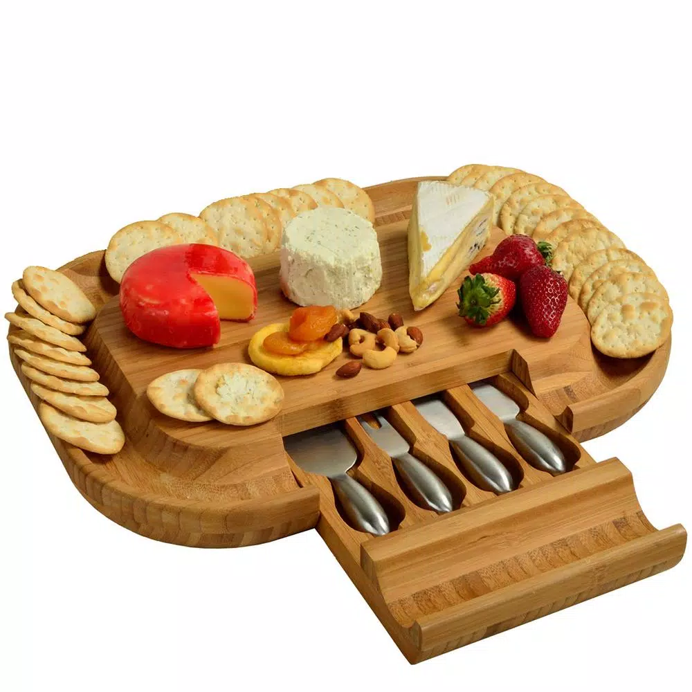 Unbranded Picnic at Ascot Malvern Deluxe Bamboo Cheese Board Set with 4 Stainless Steel Tools
