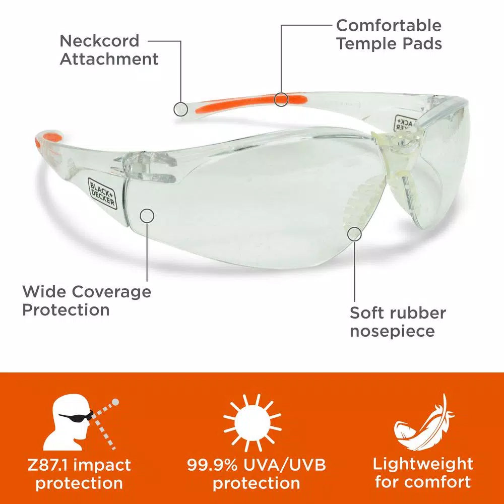 BLACK+DECKER BD250 High Performance Lightweight Safety Eyewear with Clear Lens