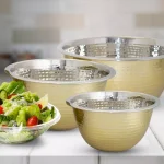 ExcelSteels 5 Qt. Professional Stainless Steel Hammered Mixing Bowl with Gold Tone thumbnail 5